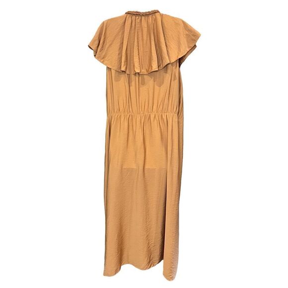 Vince Women's Braid Trim Flutter Sleeve Wrap Dress in Copper NWT Size XL - Picture 4 of 7